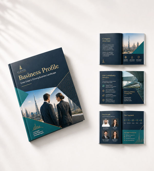 Professional business profile design for companies and corporate presentations in Dubai