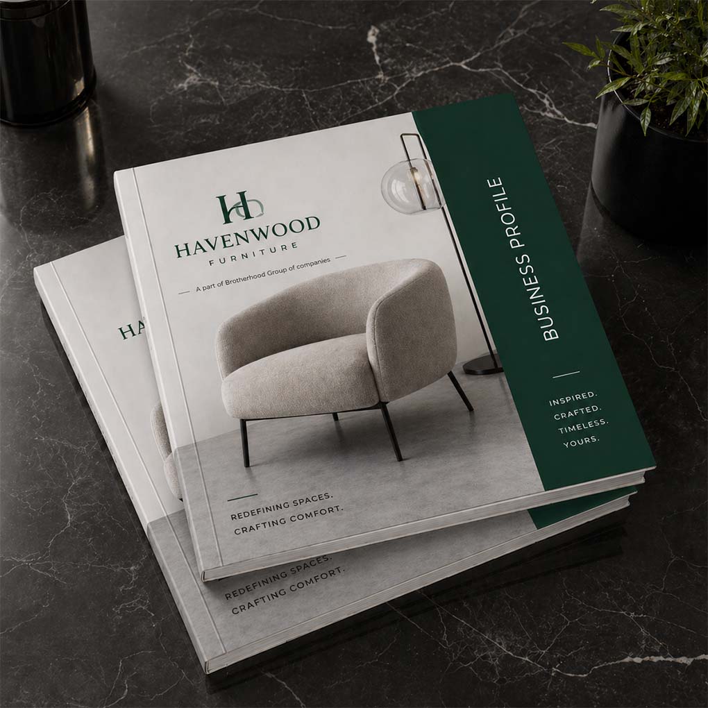 Printed furniture company business profile booklet with premium corporate design