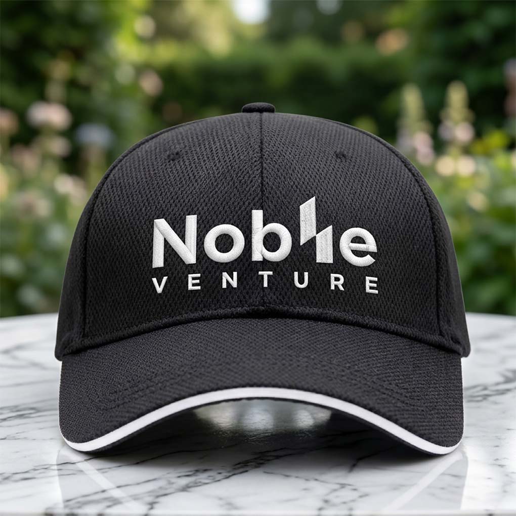 Custom black mesh cap with white embroidered company logo