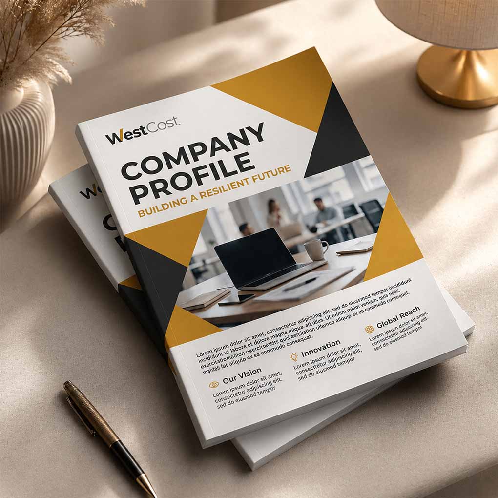 Premium company profile printing in Dubai with custom corporate brochure design and professional finishing