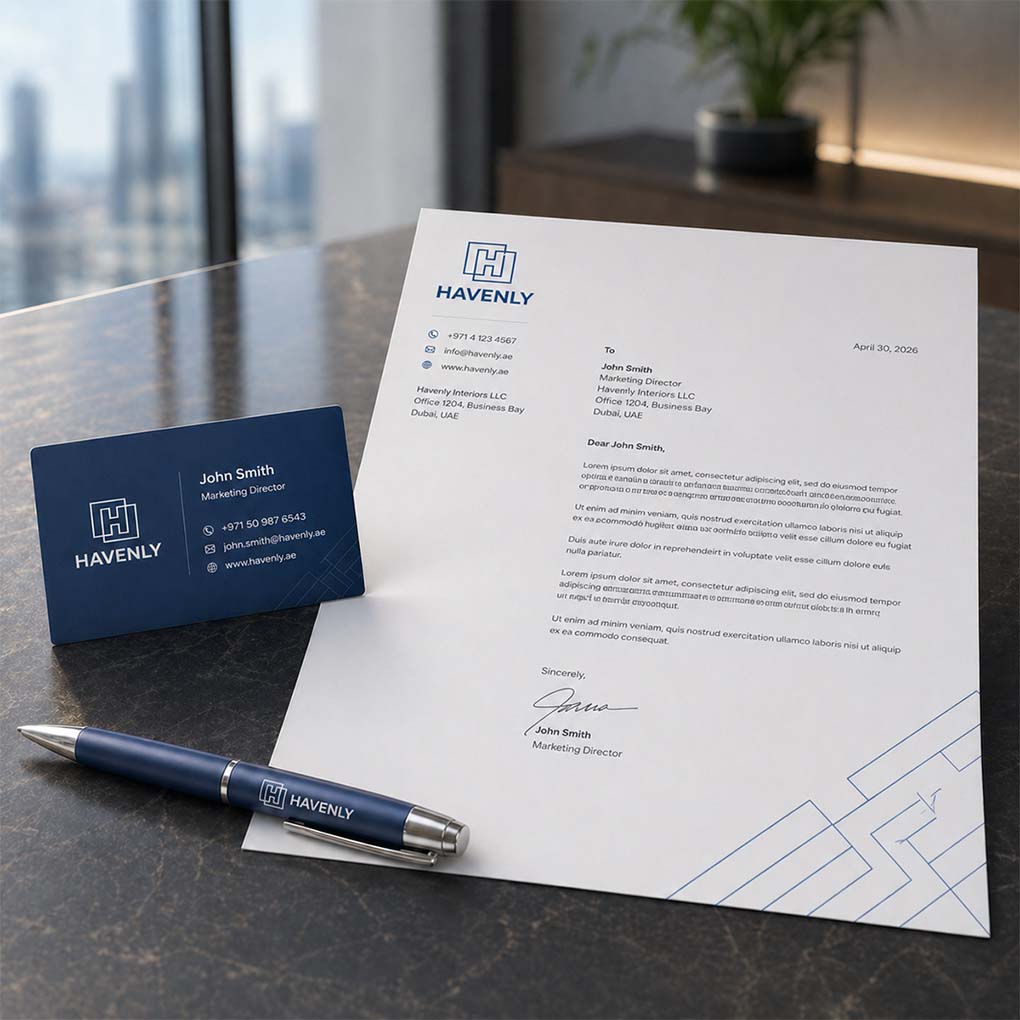 Professional business card and corporate letterhead printing in Dubai with custom company branding