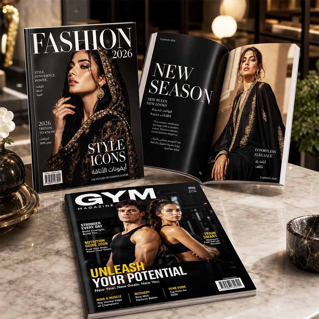Professional magazine and catalogue printing with premium full color pages for fashion and corporate publications in Dubai