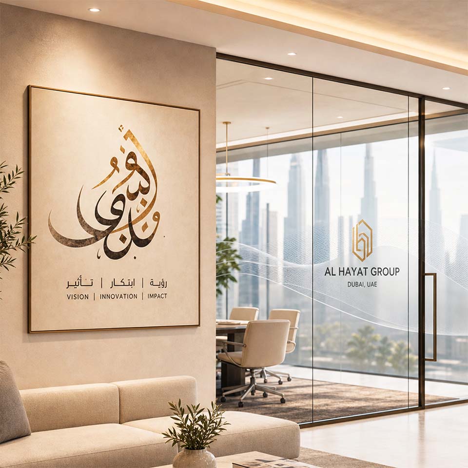 Office wall branding and digital printing in Dubai with custom corporate graphics and glass partition branding
