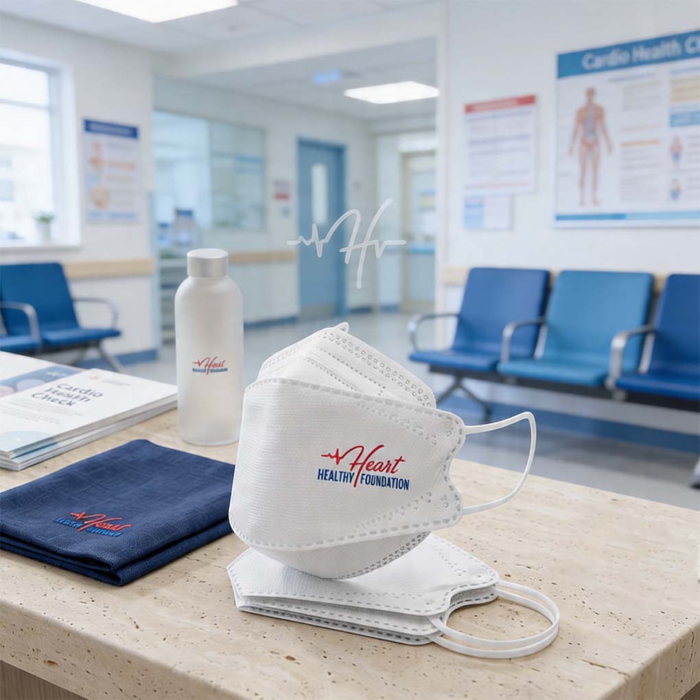 Custom medical face mask printing in Dubai with company logo for clinics hospitals healthcare staff and corporate branding
