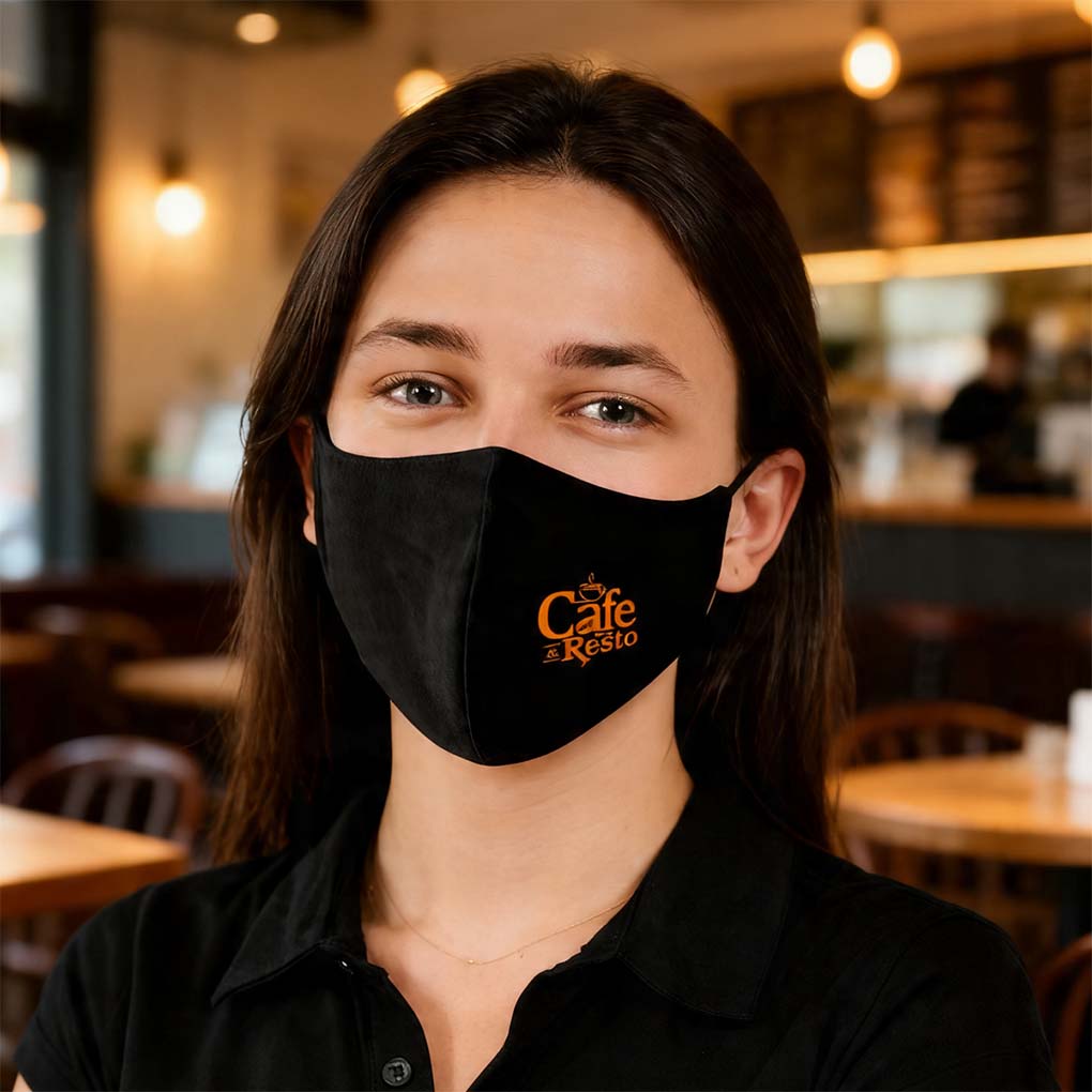 Custom restaurant logo face mask printing in Dubai for cafes restaurants hospitality staff and branded uniforms