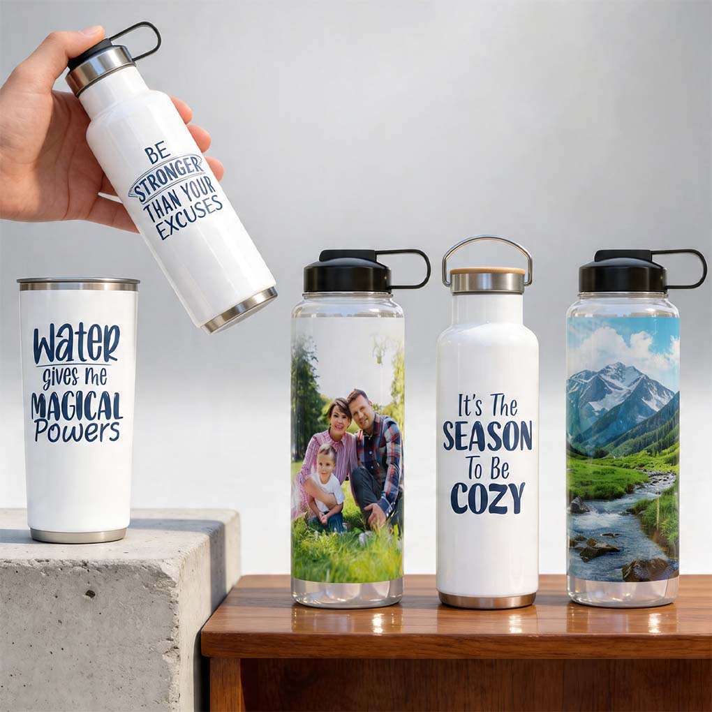 Custom hot flask and water bottle printing in Dubai with personalized photos logos and designs