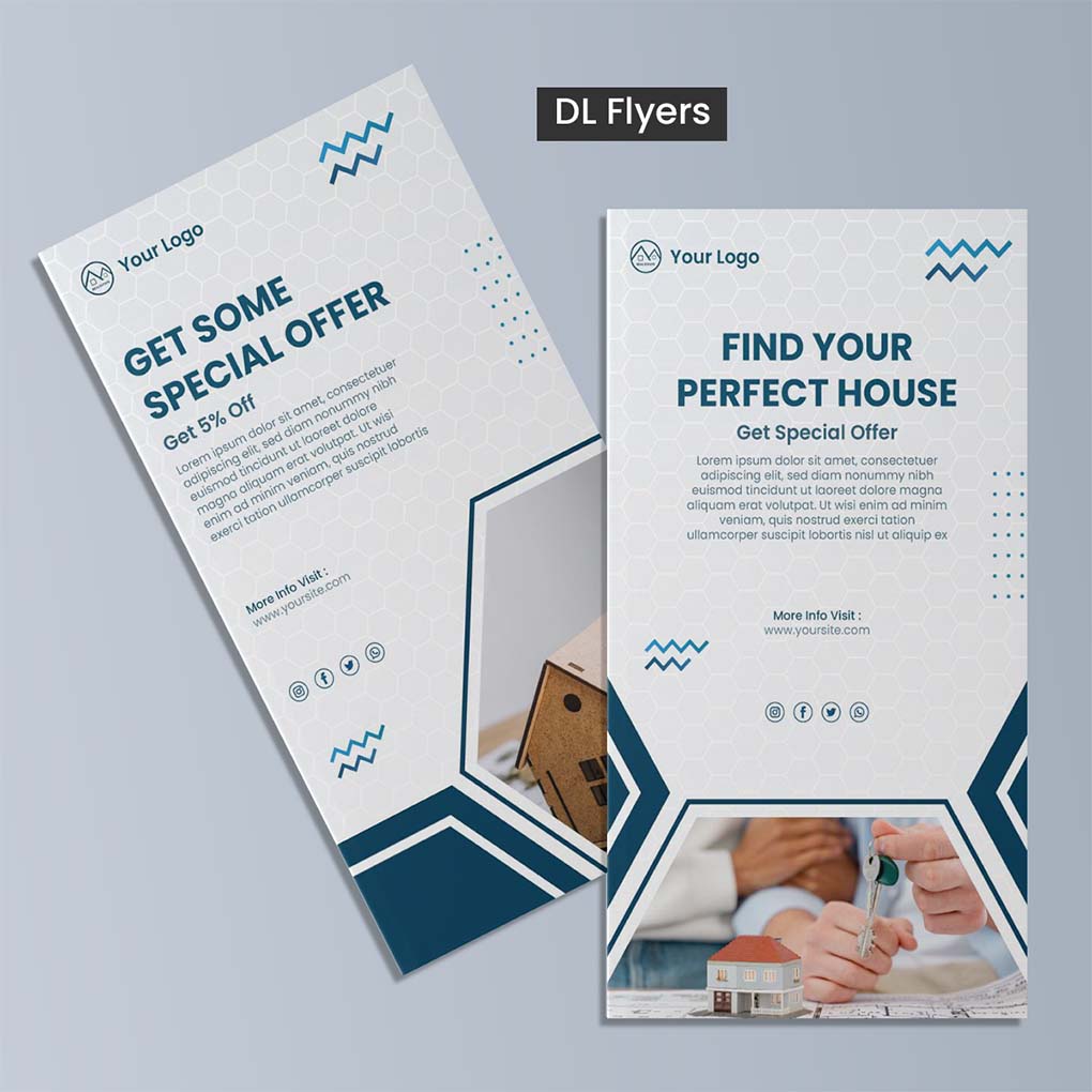 DL flyer printing in Dubai with custom promotional design for real estate and business advertising