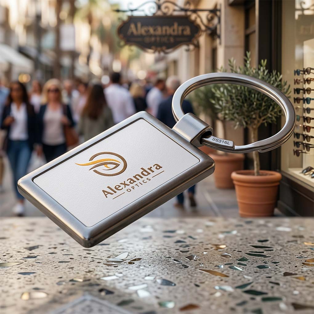 Custom logo metal keychain printing in Dubai for corporate branding and promotional gifts