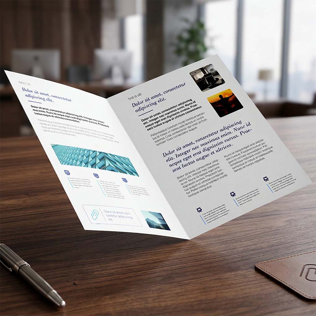 Corporate brochure printing in Dubai with professional bi-fold design for business marketing