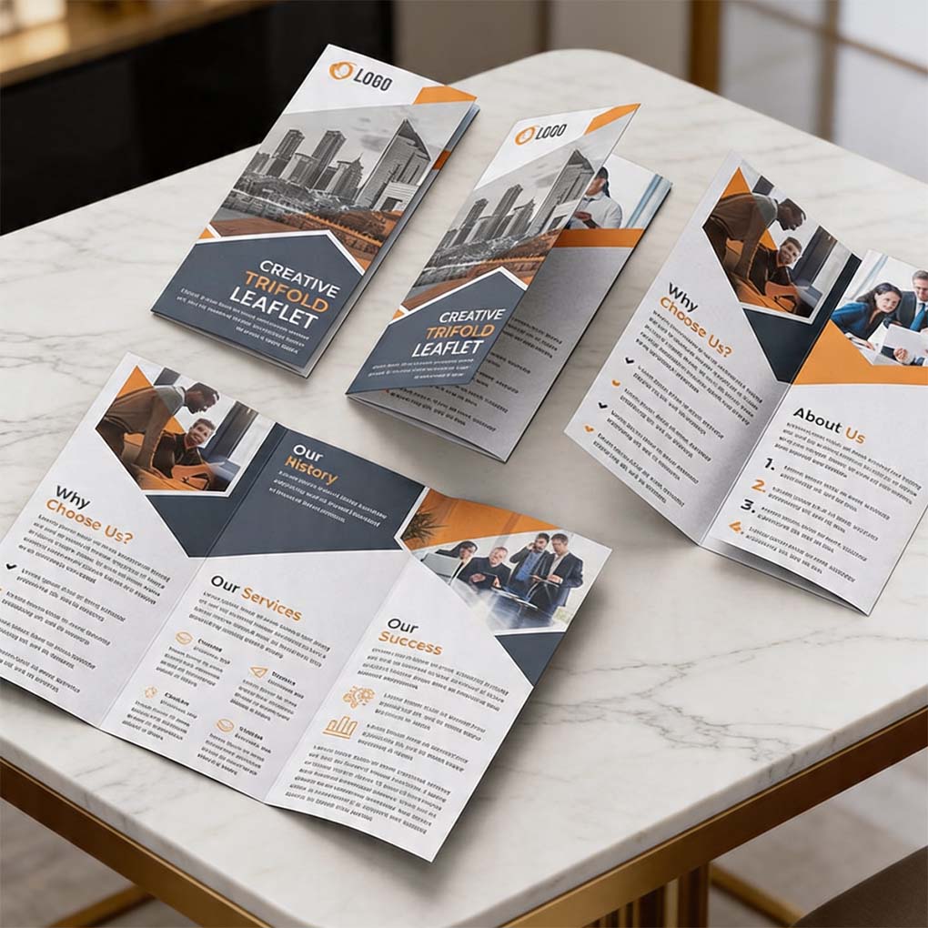 Tri-fold leaflet printing in Dubai for corporate marketing, business promotions and advertising