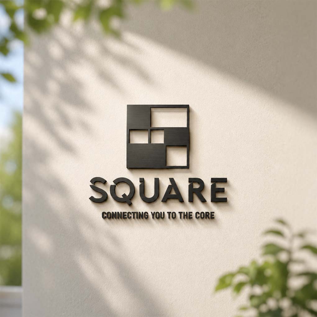 Corporate wall logo design in Dubai with custom black 3D lettering and professional brand identity