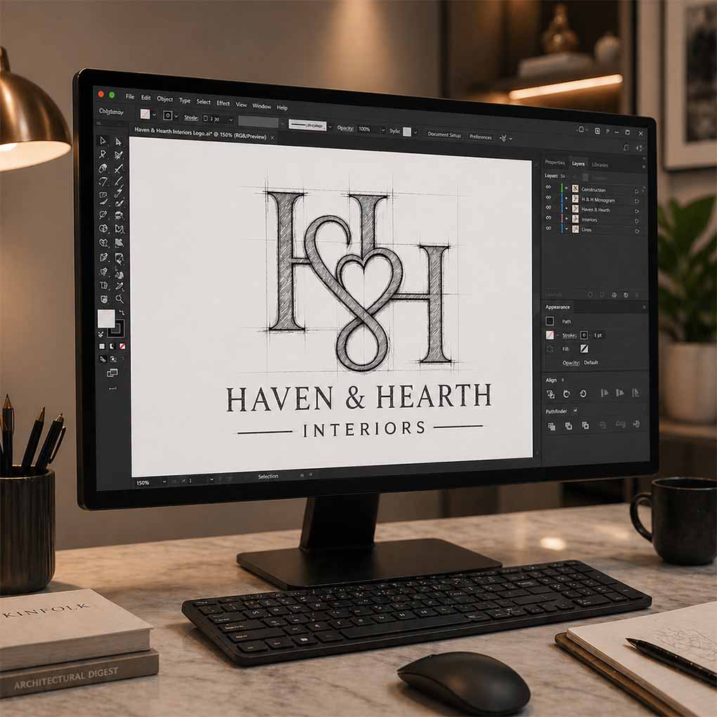 Professional logo design in Dubai showing digital vector logo development and corporate brand identity creation