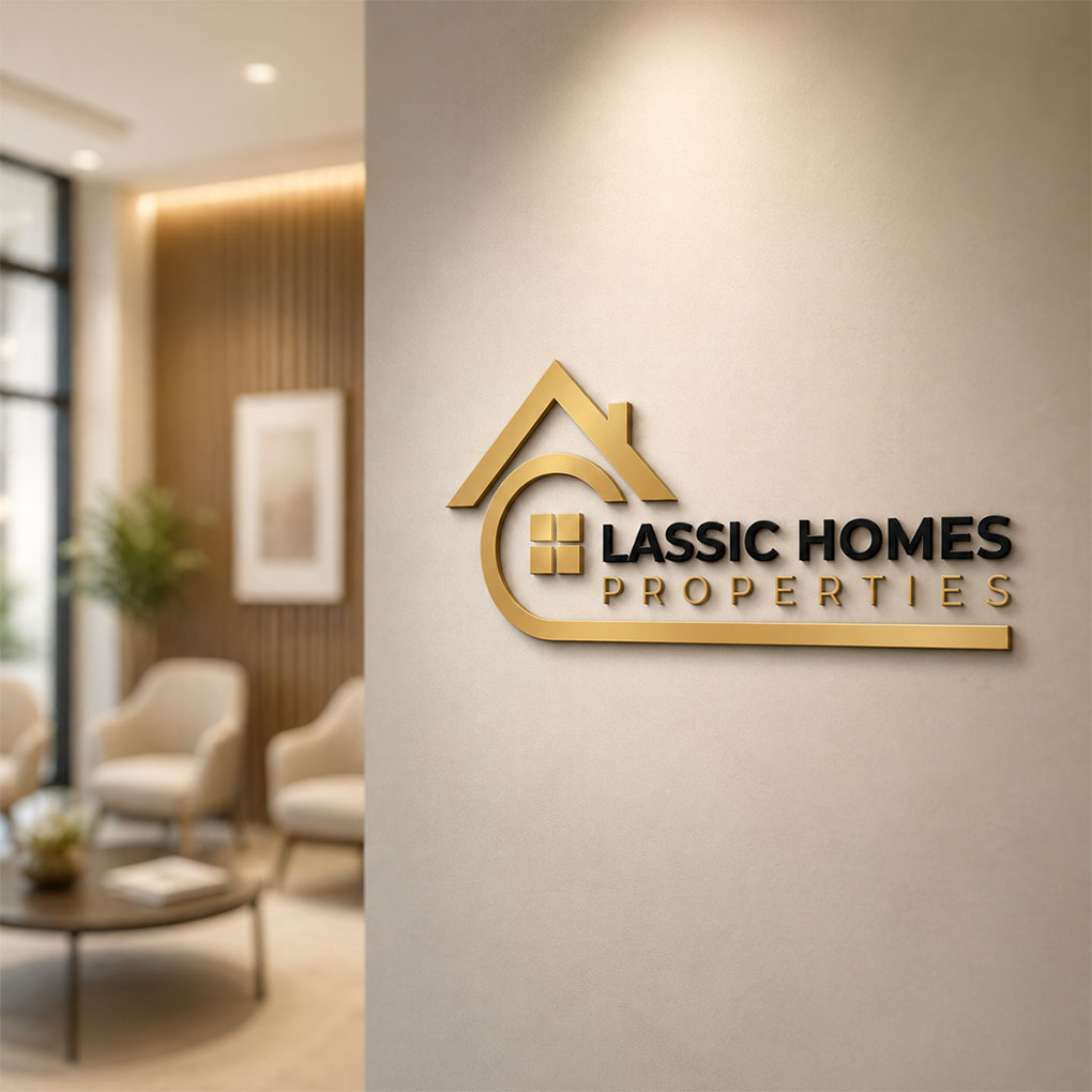 Real estate logo design in Dubai with premium gold and black corporate branding for property companies