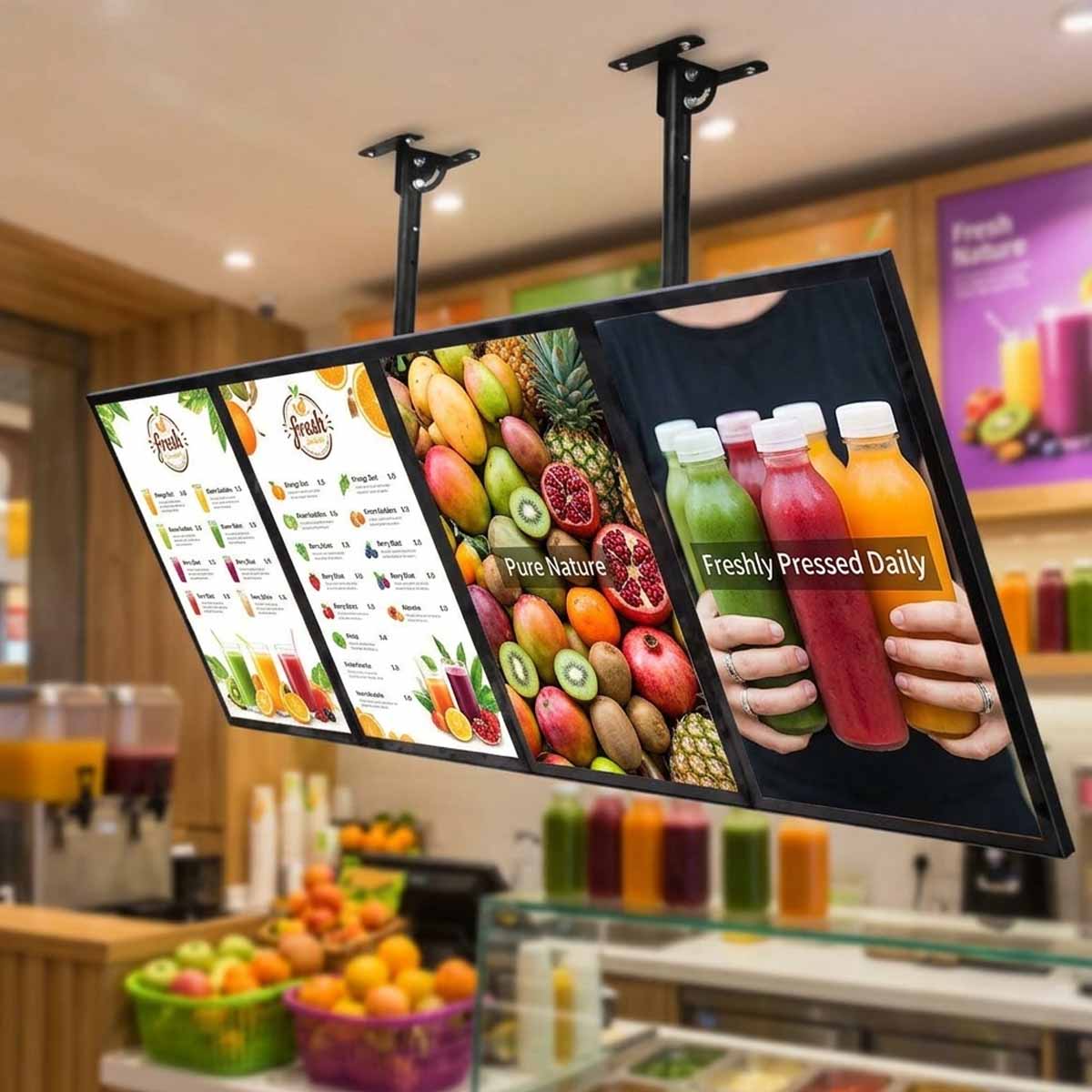 Hanging magnetic LED light box menu display for restaurant and juice shop advertising in Dubai