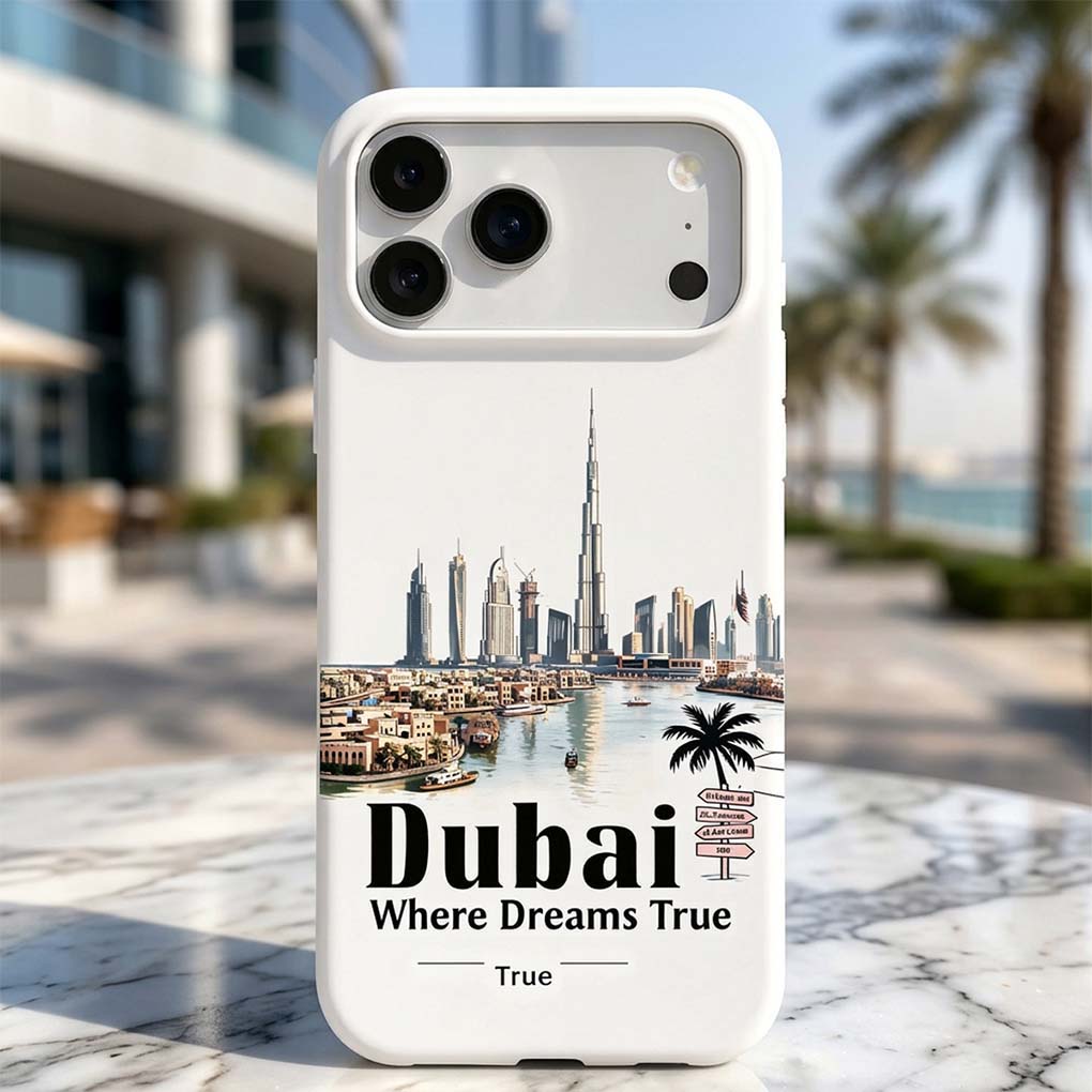 Dubai skyline phone case printing with Burj Khalifa design on a custom personalized mobile cover
