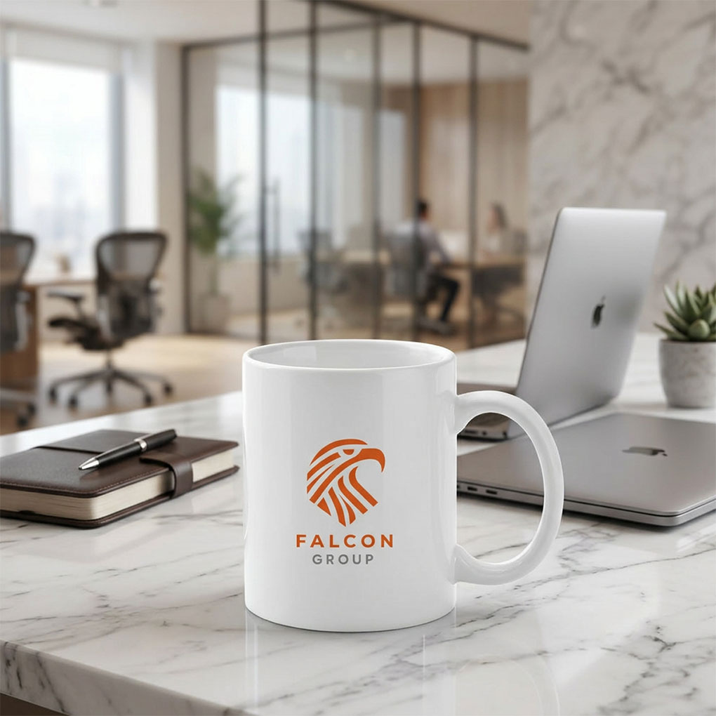 Custom corporate logo mug printing for companies, offices and promotional gifts in Dubai