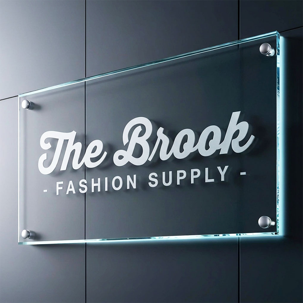 Custom wall-mounted acrylic business logo sign board with premium standoff fittings in Dubai