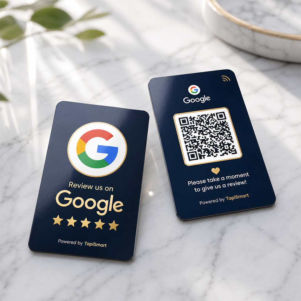 Google review NFC cards with QR code for easy customer feedback and business reviews in Dubai