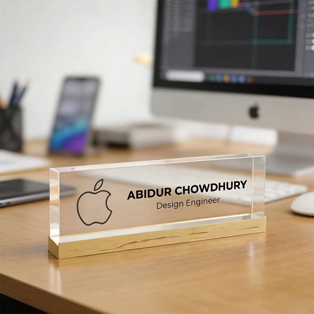 Custom acrylic desk name plate in Dubai for professionals, executives, designers and corporate offices
