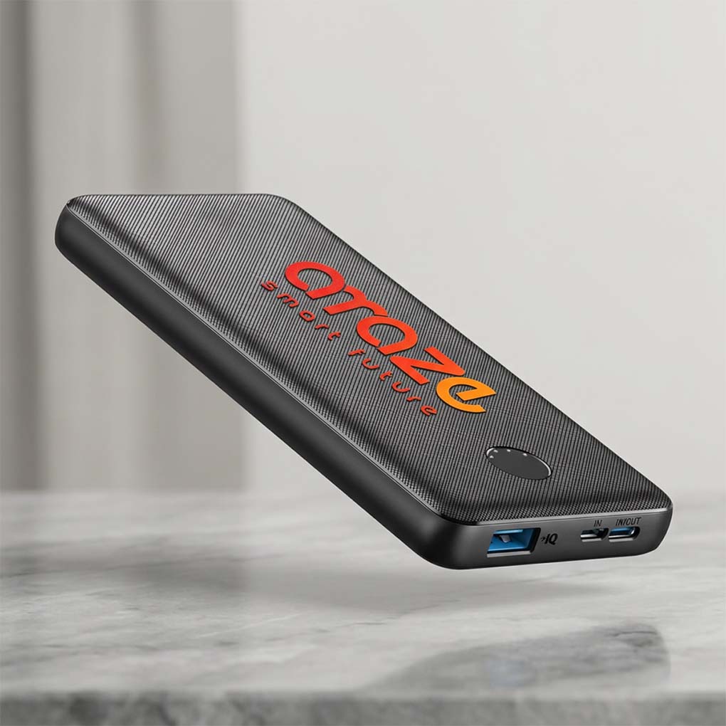 Personalized slim power bank with custom logo printing for business and corporate gifts in Dubai UAE