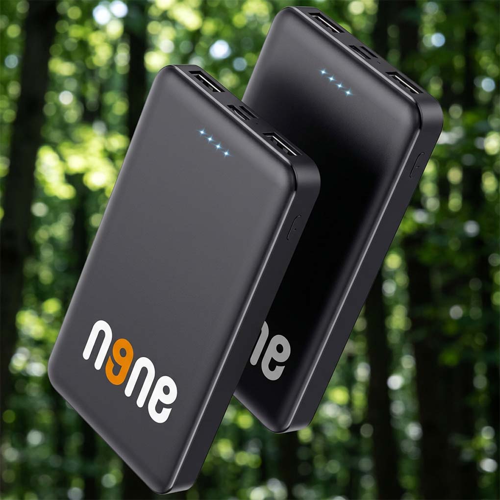 Promotional black power banks with custom company logo printing for corporate giveaways in Dubai UAE