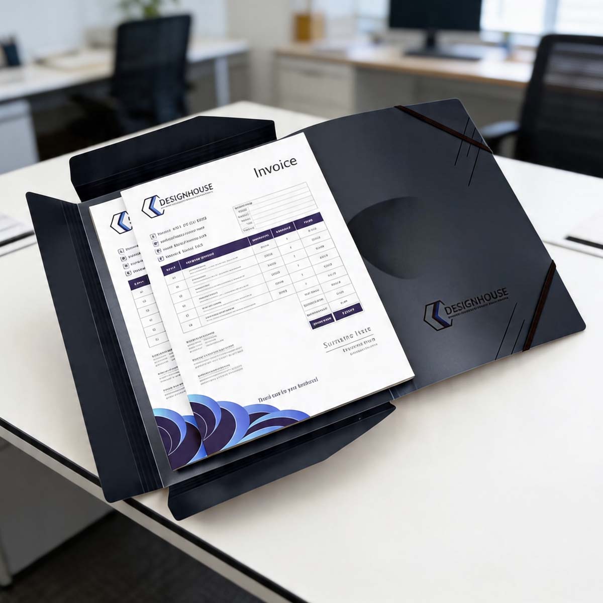 Premium corporate folder printing with custom branded cover and organized business documents in Dubai UAE