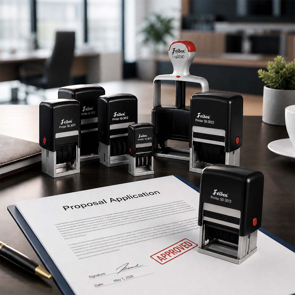 Self-inking rubber stamps in multiple sizes for company documents, office use and approved stamps in Dubai