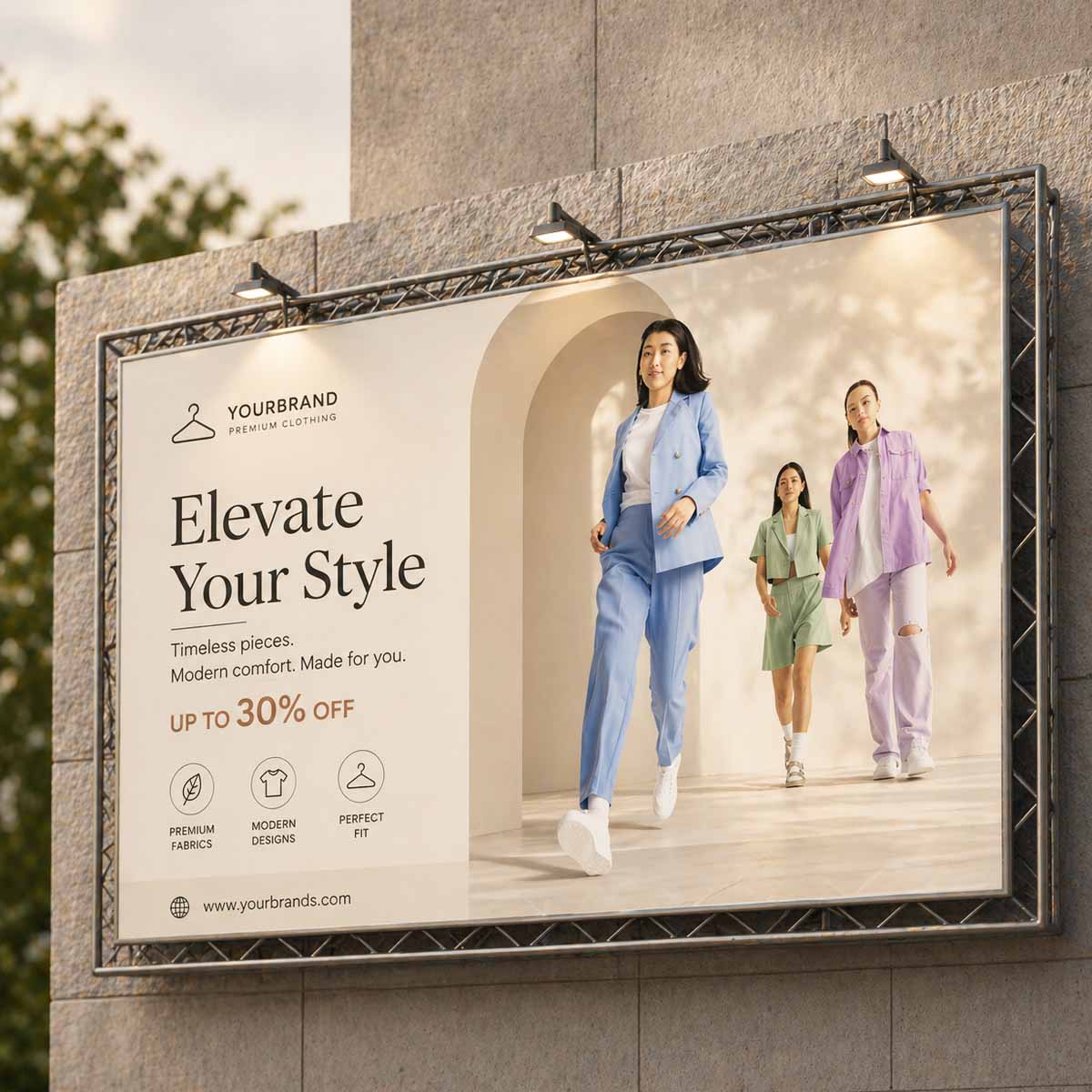 Custom outdoor flex banner advertising for fashion and retail promotions in Dubai