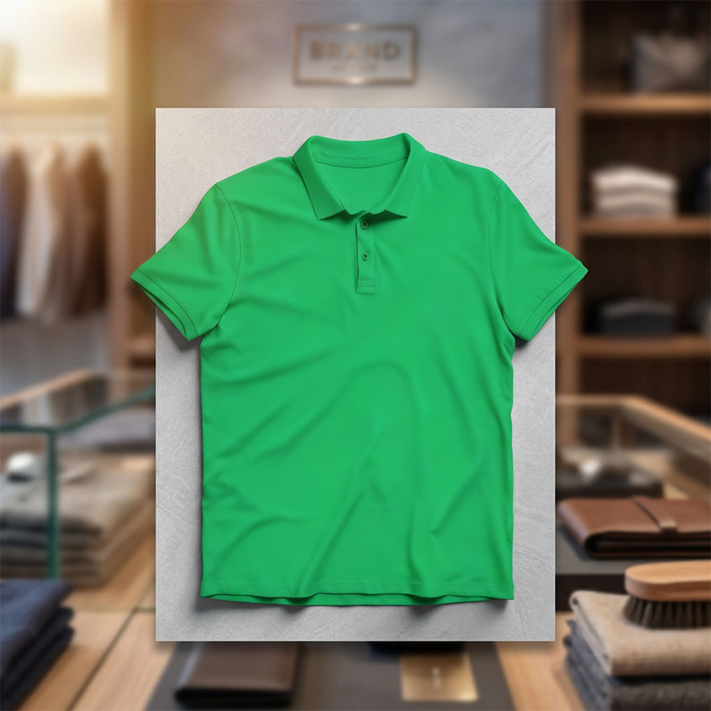 Green polo shirt for custom logo printing and branded company uniforms in Dubai