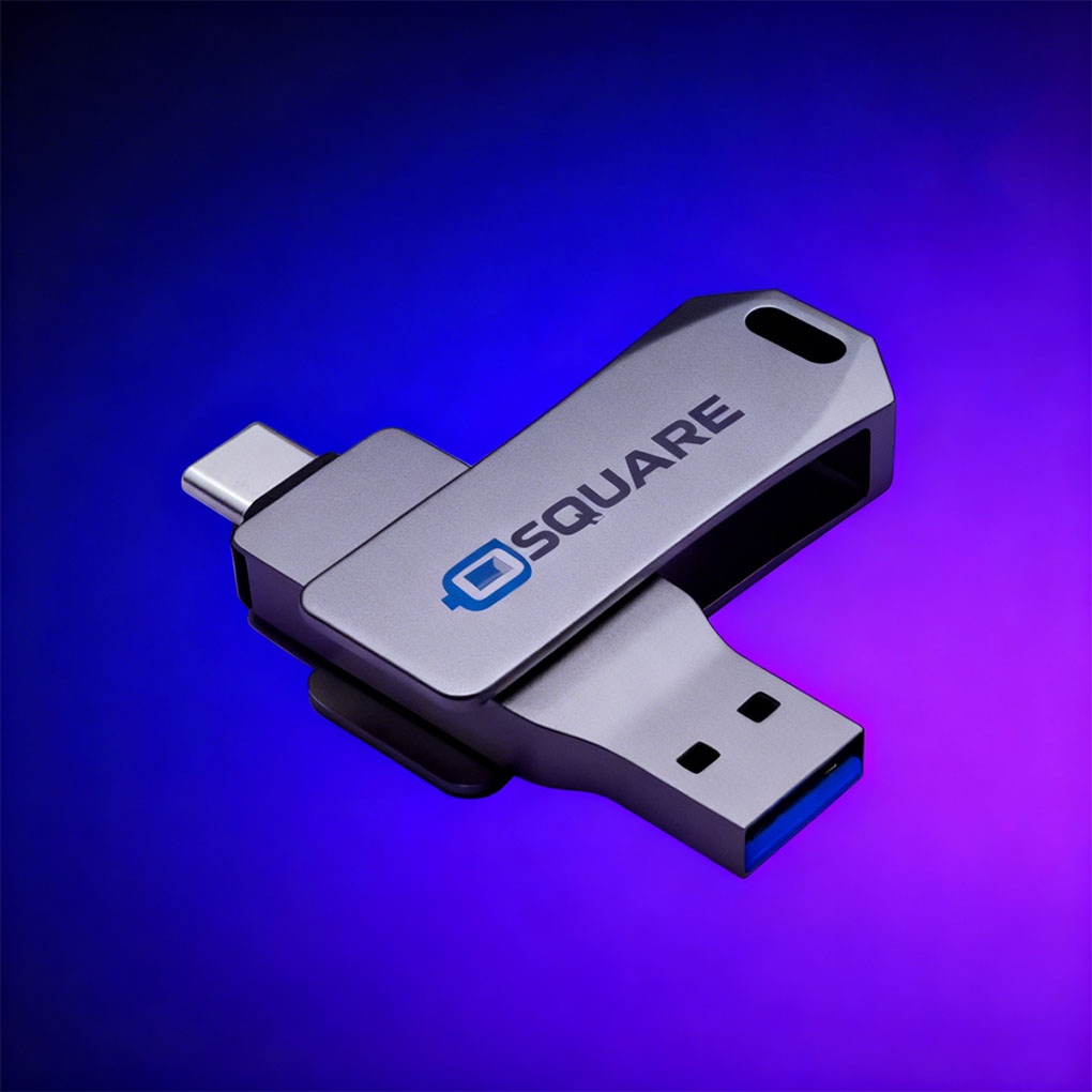 Custom branded dual USB and Type-C flash drive with logo printing for corporate gifts in Dubai