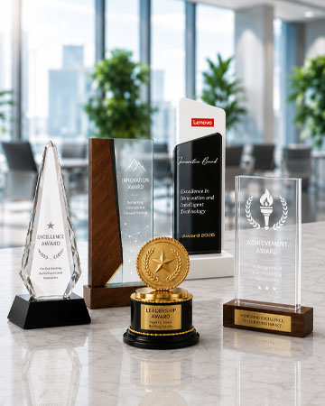 Custom corporate awards trophies and mementos for businesses in Dubai