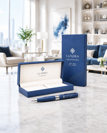 Custom branded pen printing with logo and personalized gift box in Dubai