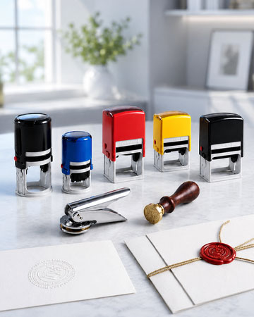 Custom rubber stamp making with self inking and wax seal stamps in Dubai