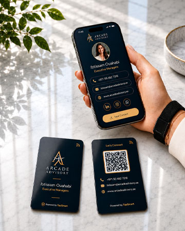 Digital NFC business card with digital contact profile and QR code in Dubai