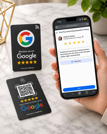 Google review NFC card with QR code for customer reviews in Dubai