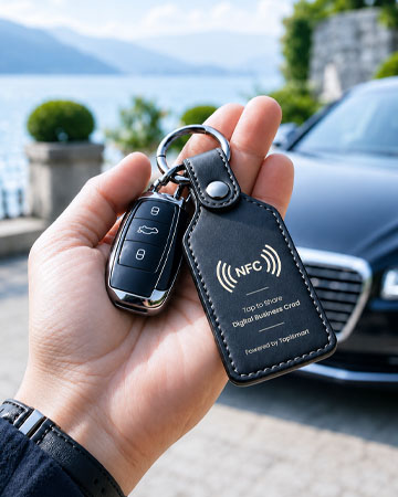 Custom NFC digital keychain for contact sharing and smart business networking