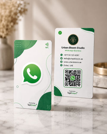 WhatsApp NFC business card with QR code for instant contact sharing in Dubai