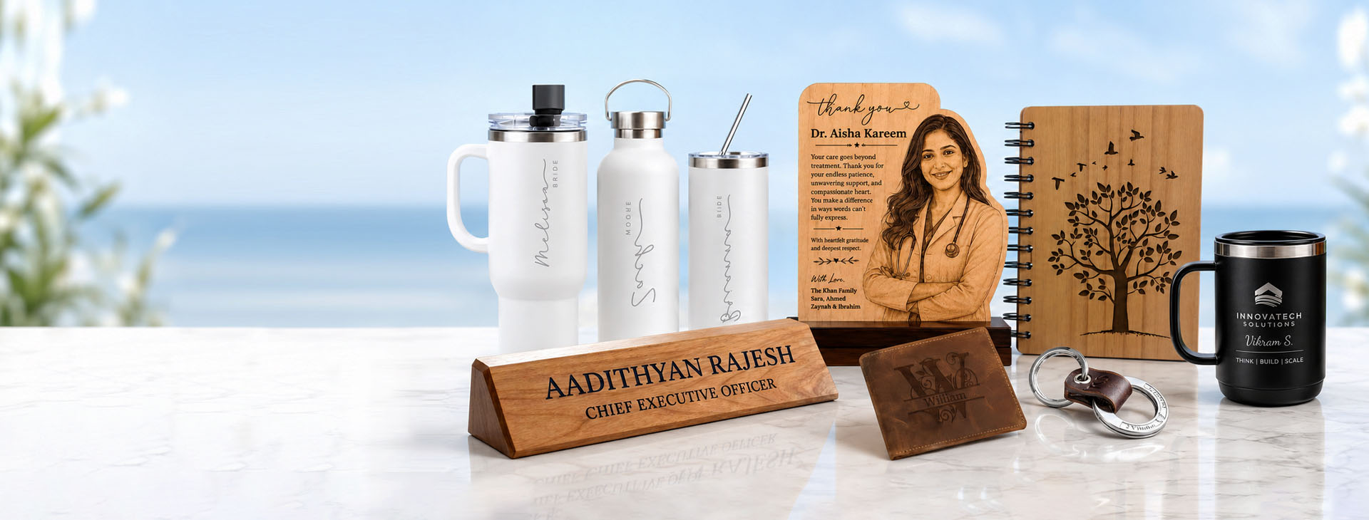 Personalized corporate gifts with laser engraving and custom printing in Dubai